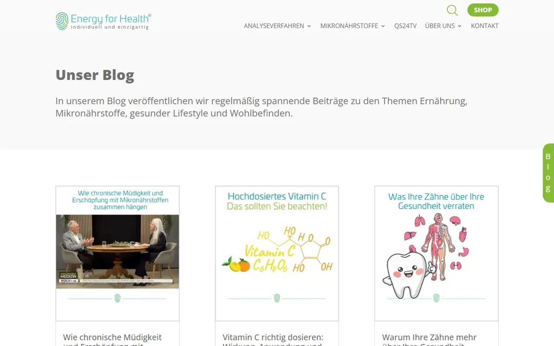 Energy for Health: Blog mit Beiträgen zu Ernährung und Mikronährstoffen