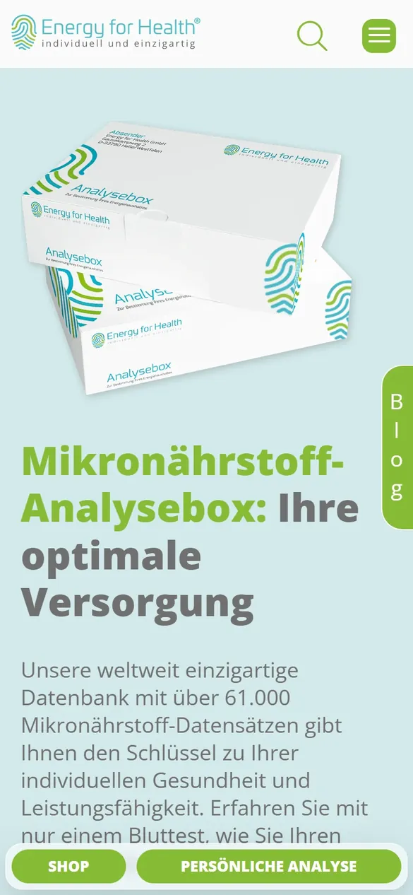 Startseite von Energy for Health auf dem Handy