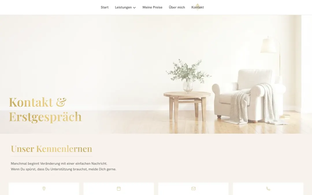 Melanie Heitmann: Kontakt und Erstgespräch mit Foto eines ruhigen Praxisraums