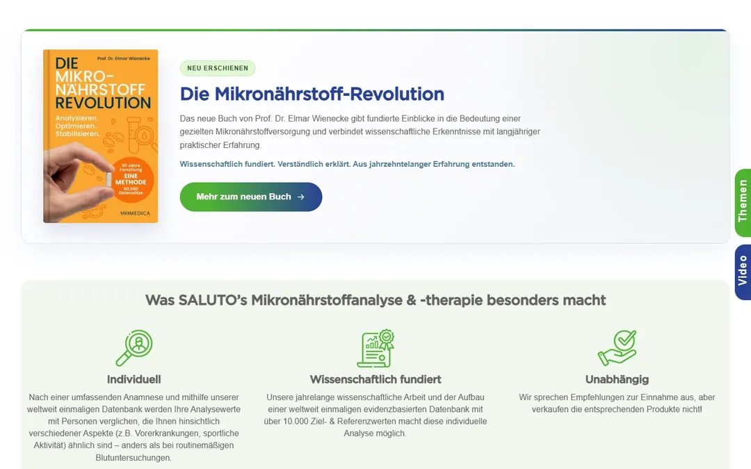 Saluto: Vorstellung des neuen Buchs und der drei Merkmale der Mikronährstoffanalyse