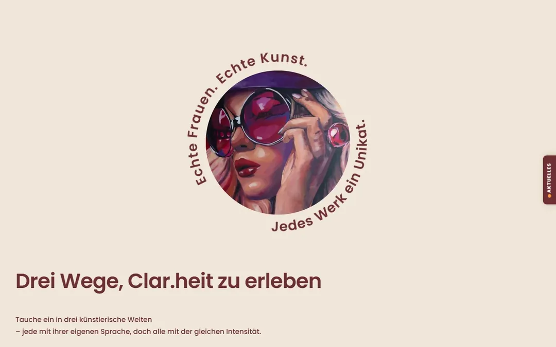 Silke von Clarmann: Rundes Gemälde mit umlaufendem Schriftzug zu den drei Wegen, Kunst zu erleben